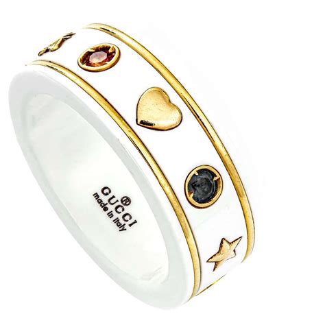 gucci icon ring with gemstones|gucci gold textured icon ring.